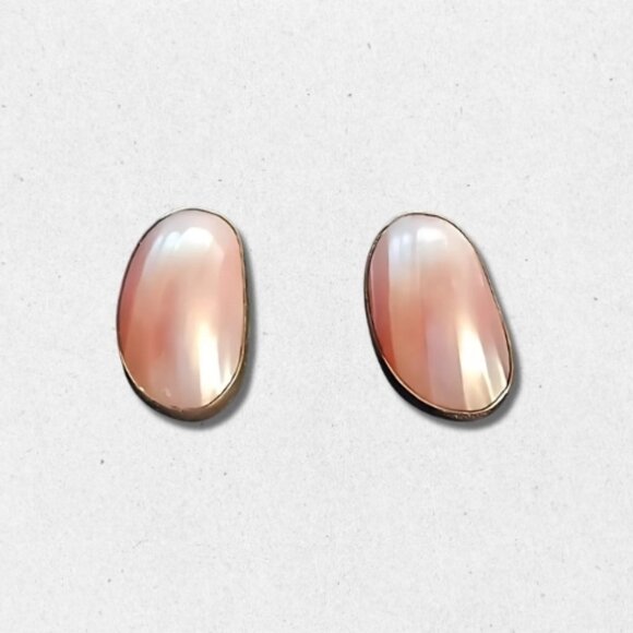 Vintage Signed Loey Pierced Earrings Sterling Silver Cabochon Stones Pink W OS - Picture 1 of 4